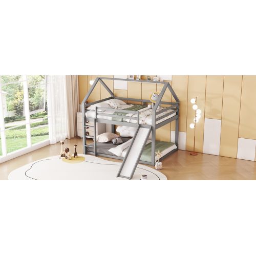 Lit Superposé Enfant Avec Toboggan Et échelle, Gris, 140x200 Cm