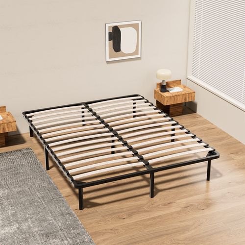 Sommier à Lattes Sur Pieds, Lit 2×14 Lattes, 7 Pieds Inclus,160x200cm