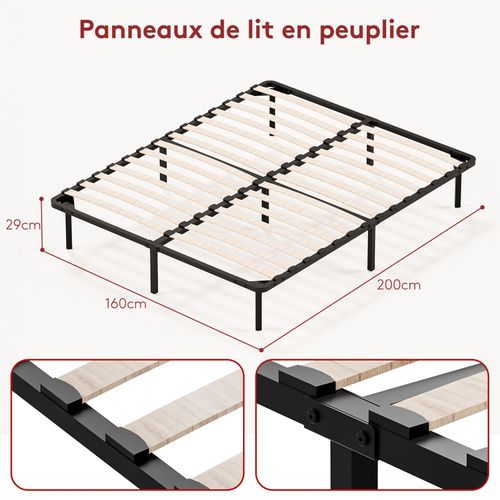 Sommier à Lattes Sur Pieds, Lit 2×14 Lattes, 7 Pieds Inclus,160x200cm
