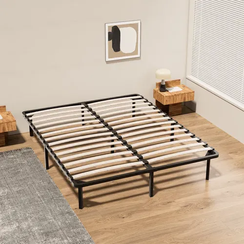 Sommier à Lattes Sur Pieds, Lit 2×13 Lattes, 7 Pieds Inclus, 140x190cm