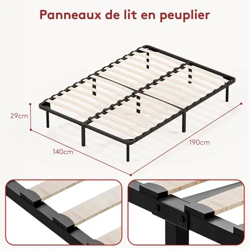 Sommier à Lattes Sur Pieds, Lit 2×13 Lattes, 7 Pieds Inclus, 140x190cm