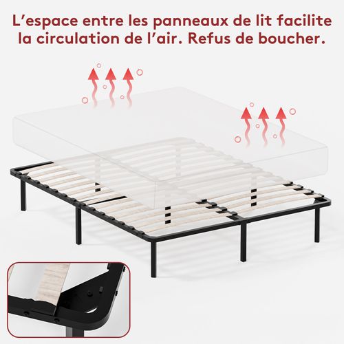 Sommier à Lattes Sur Pieds, Lit 2×13 Lattes, 7 Pieds Inclus, 140x190cm