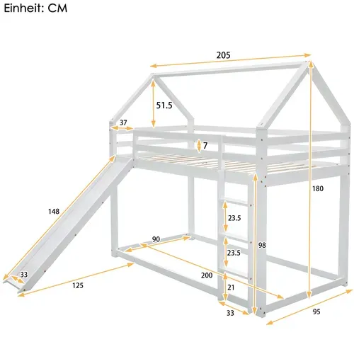 Lit Cabane Superposé 90x200 Cm Avec Toboggan Et échelle, Blanc