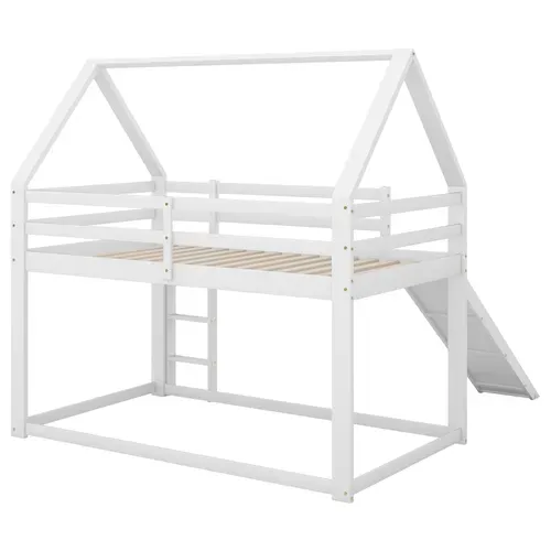Lit Cabane Superposé 90x200 Cm Avec Toboggan Et échelle, Blanc