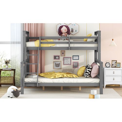 Lit Superposé 90x200/140x200 Cm Convertible En 2 Lits, Bois Gris