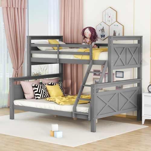 Lit Superposé 90x200/140x200 Cm Convertible En 2 Lits, Bois Gris