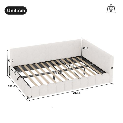 Lit D'appoint 140x200 Cm En Velours Avec LED Multicolore, Rangement Hydraulique, Blanc