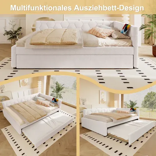 Lit Enfant 140x200 Cm En Velours Avec Canapé-lit Extensible, Lampe Et Ports USB/type-c, Rose
