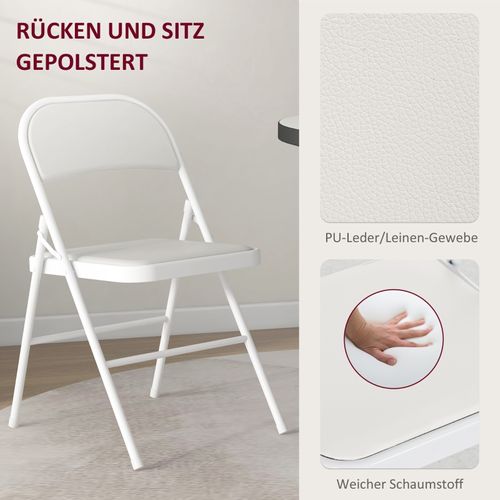 Lot De 4 Chaises Pliantes Blanches Avec Coussin En Simili Et Structure En Acier