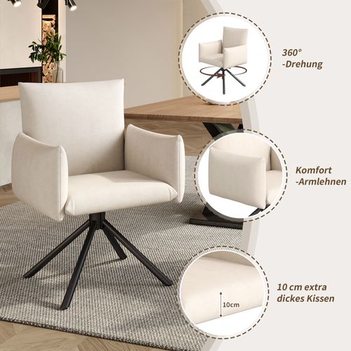 Lot De 2 Fauteuils Pivotants En Velours Beige Avec Pieds Métal, Confort Et élégance
