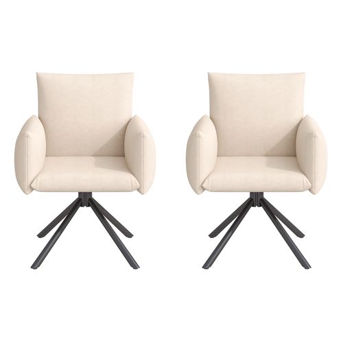 Lot De 2 Fauteuils Pivotants En Velours Beige Avec Pieds Métal, Confort Et élégance