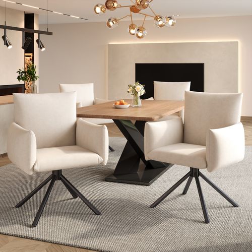 Lot De 2 Fauteuils Pivotants En Velours Beige Avec Pieds Métal, Confort Et élégance