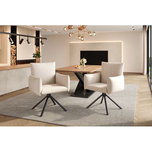 Lot De 2 Fauteuils Pivotants En Velours Beige Avec Pieds Métal, Confort Et élégance