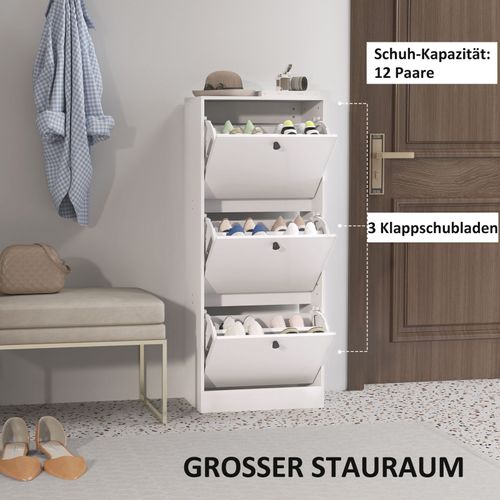 Meuble à Chaussures 3 Abattants, étagères Réglables, 12 Paires, Blanc 115 cm