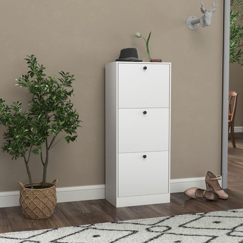 Meuble à Chaussures 3 Abattants, étagères Réglables, 12 Paires, Blanc 115 cm