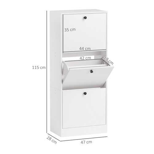 Meuble à Chaussures 3 Abattants, étagères Réglables, 12 Paires, Blanc 115 cm