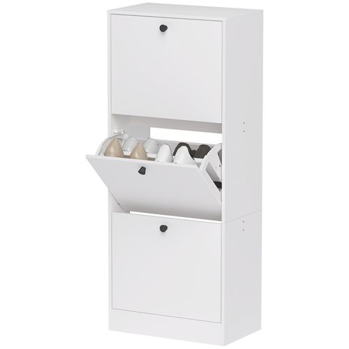 Meuble à Chaussures 3 Abattants, étagères Réglables, 12 Paires, Blanc 115 cm