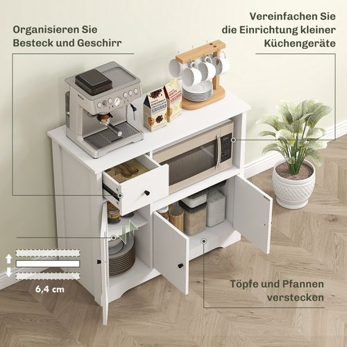 Buffet Micro-ondes Blanc Avec 3 Portes, Tiroir Et étagères Réglables, 80 cm