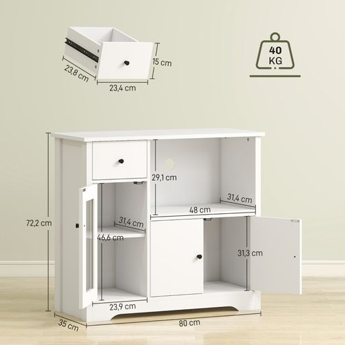 Buffet Micro-ondes Blanc Avec 3 Portes, Tiroir Et étagères Réglables, 80 cm