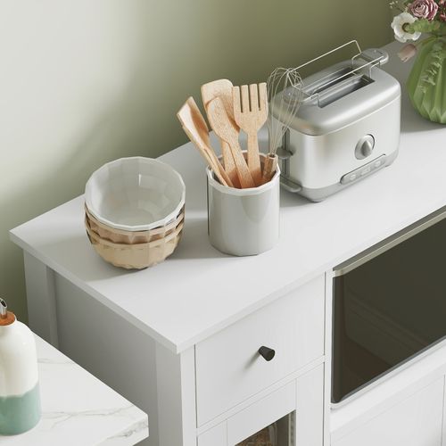 Buffet Micro-ondes Blanc Avec 3 Portes, Tiroir Et étagères Réglables, 80 cm