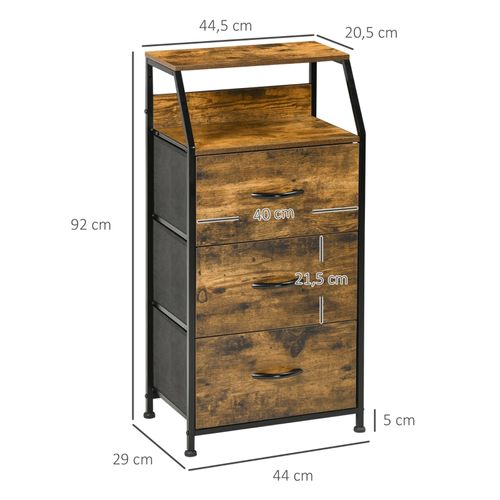 Commode En Tissu à 3 Tiroirs Avec Structure Acier, Rangement Rustique Marron