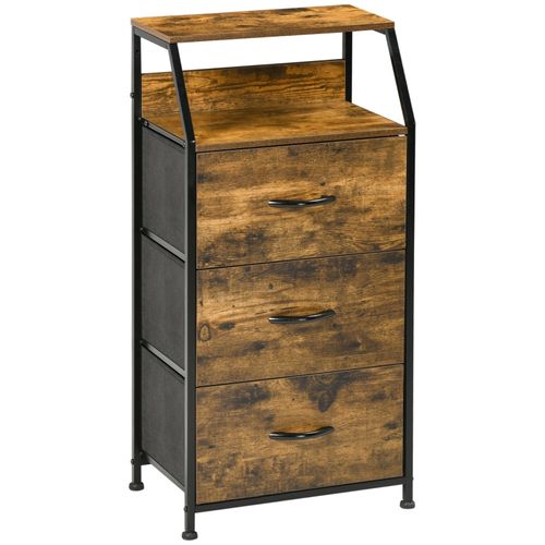 Commode En Tissu à 3 Tiroirs Avec Structure Acier, Rangement Rustique Marron