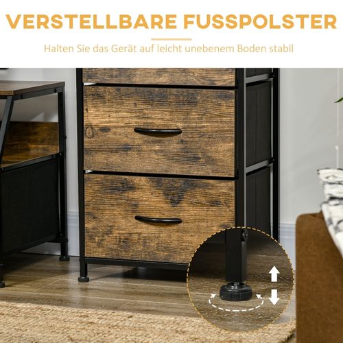 Commode En Tissu à 3 Tiroirs Avec Structure Acier, Rangement Rustique Marron