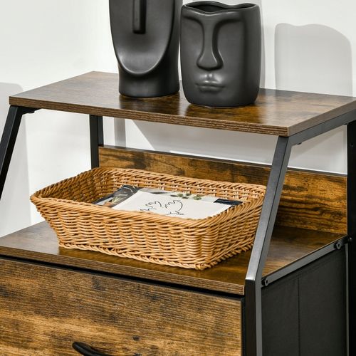 Commode En Tissu à 3 Tiroirs Avec Structure Acier, Rangement Rustique Marron