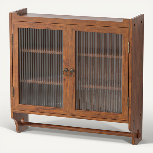 Armoire Murale Porte-serviettes Style Buffet – Bois Blanc Shabby – 4 étagères – Neuf
