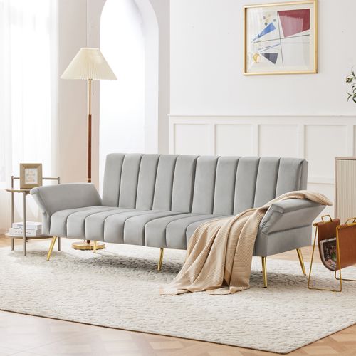 Canapé-lit Pliable En Velours Avec Dossier Réglable 5 Positions, Gris