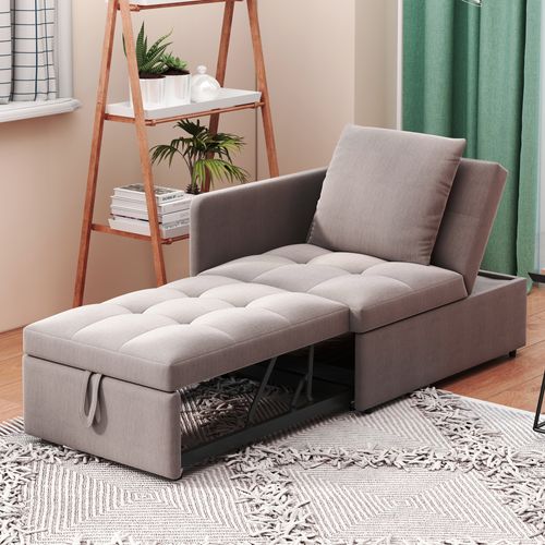 Canapé-lit 3-en-1 En Tissu Avec Dossier Réglable Et Coussin, Compact Pour Petits Espaces