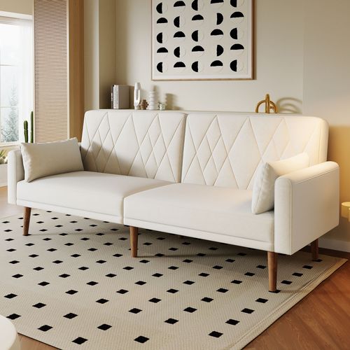 Canapé-lit 2 Places En Velours Avec Dossier Réglable Et Accoudoirs Ajustables, Beige