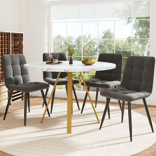 Table Ronde Moderne 80x80 Cm Effet Marbre Blanc Avec Pieds Métalliques Dorés
