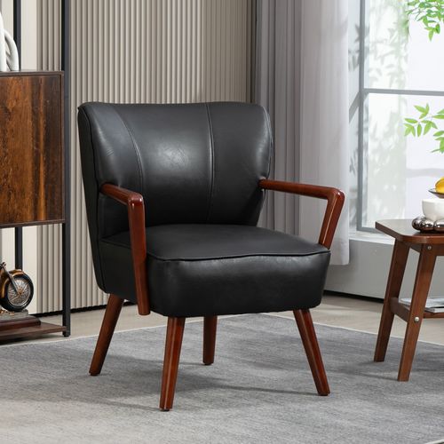 Fauteuil En Cuir Synthétique Avec Accoudoirs, Pieds En Bois, Design Moderne Pour Salon Et Chambre