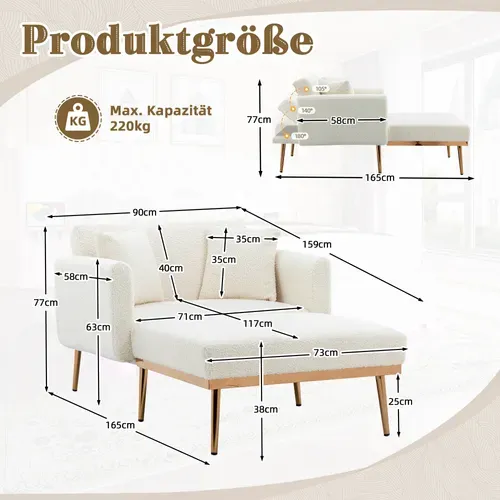 Fauteuil Moderne Relax Inclinable 3 Positions, Convertible En Lit, Tissu Peluche