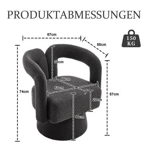 Fauteuil Pivotant 360° En Tissu Bouclé Gris Foncé, Siège Rembourré Pour Salon Et Bureau