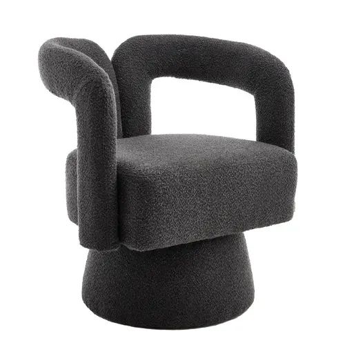 Fauteuil Pivotant 360° En Tissu Bouclé Gris Foncé, Siège Rembourré Pour Salon Et Bureau