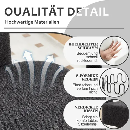 Fauteuil Pivotant 360° En Tissu Bouclé Gris Foncé, Siège Rembourré Pour Salon Et Bureau