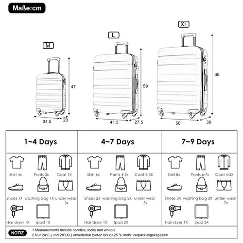 Valise Rigide Cabine 4 Roues Silencieuses, Abs, Cadenas à Code, Noir-gris Dégradé, L 24"