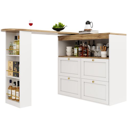 Buffet De Cuisine Blanche Rotative à 360° Avec étagères Ouvertes Et 4 Tiroirs, Conception Modulaire
