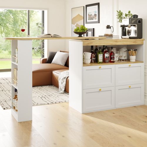 Buffet De Cuisine Blanche Rotative à 360° Avec étagères Ouvertes Et 4 Tiroirs, Conception Modulaire