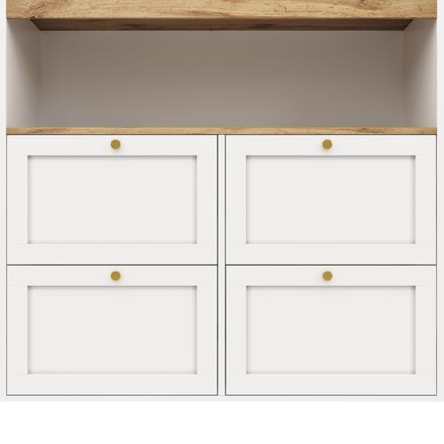 Buffet De Cuisine Blanche Rotative à 360° Avec étagères Ouvertes Et 4 Tiroirs, Conception Modulaire