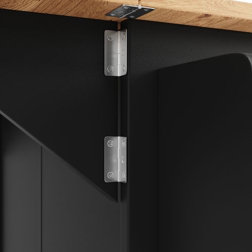 Îlot De Cuisine Noir Avec Table Rabattable, Rangements Modulables Et Roulettes