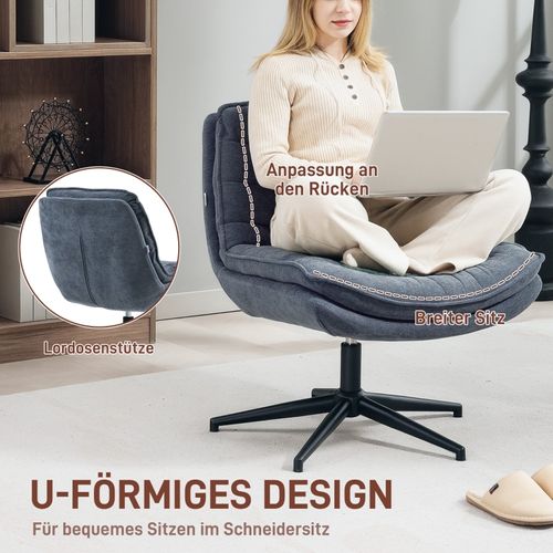Chaise De Bureau Sans Accoudoirs Avec Assise Large, Hauteur Réglable, Velours Lin Gris Foncé