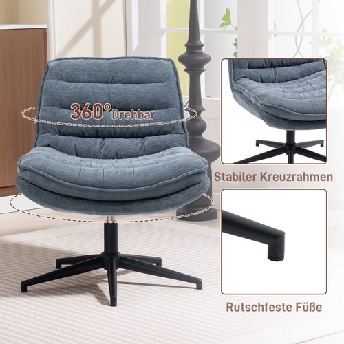 Chaise De Bureau Sans Accoudoirs Avec Assise Large, Hauteur Réglable, Velours Lin Gris Foncé