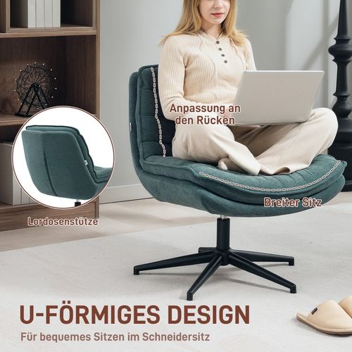Chaise De Bureau Sans Accoudoirs Avec Assise Large, Hauteur Réglable, Velours Lin Vert Foncé