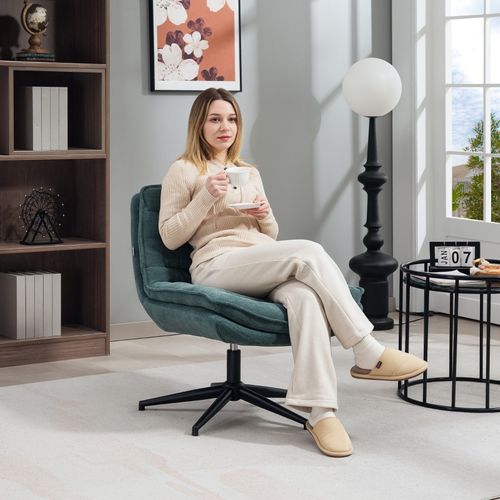 Chaise De Bureau Sans Accoudoirs Avec Assise Large, Hauteur Réglable, Velours Lin Vert Foncé
