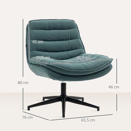 Chaise De Bureau Sans Accoudoirs Avec Assise Large, Hauteur Réglable, Velours Lin Vert Foncé