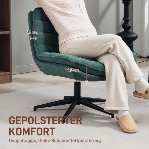 Chaise De Bureau Sans Accoudoirs Avec Assise Large, Hauteur Réglable, Velours Lin Vert Foncé