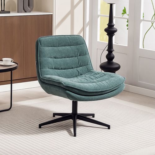 Chaise De Bureau Sans Accoudoirs Avec Assise Large, Hauteur Réglable, Velours Lin Vert Foncé